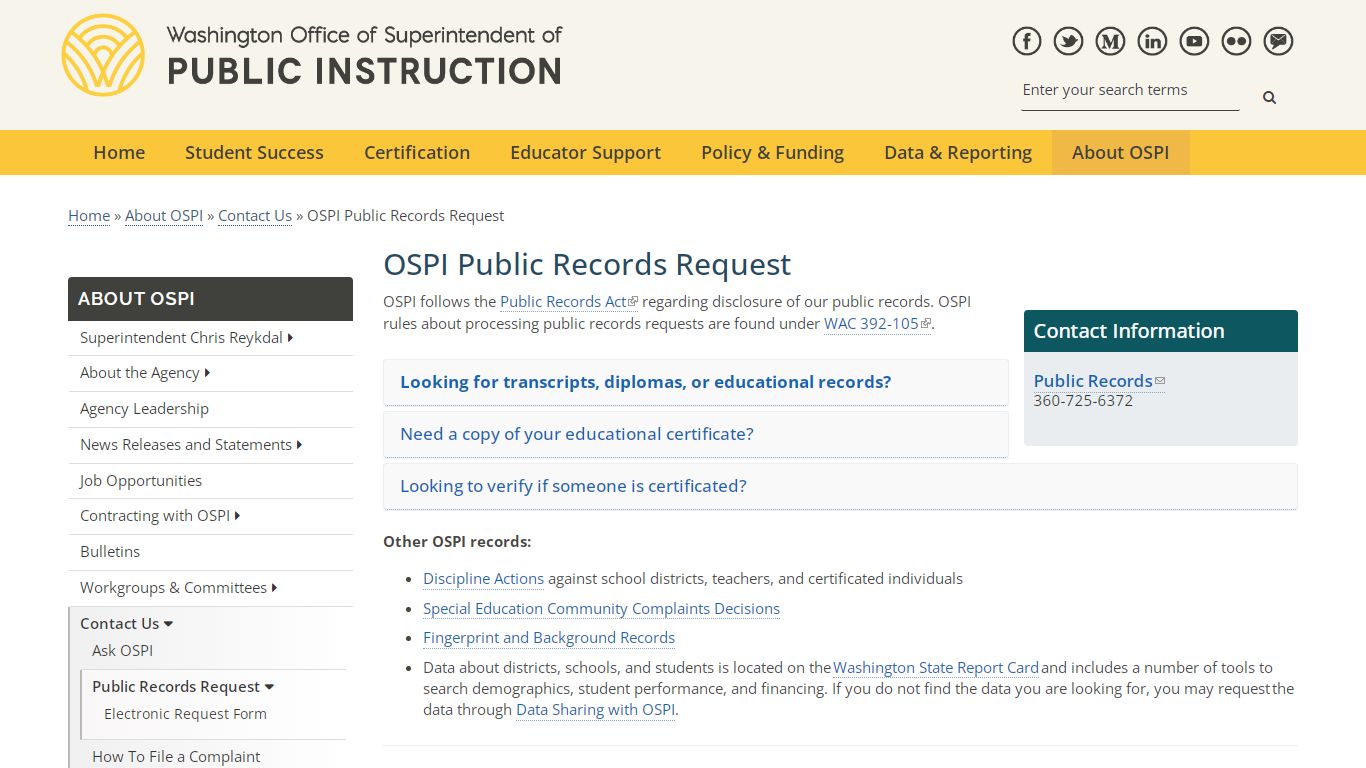 OSPI Public Records Request | OSPI - k12.wa.us